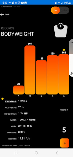 Android application Jump Power Tracker screenshort