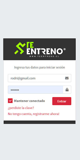 Android application Te Entreno screenshort