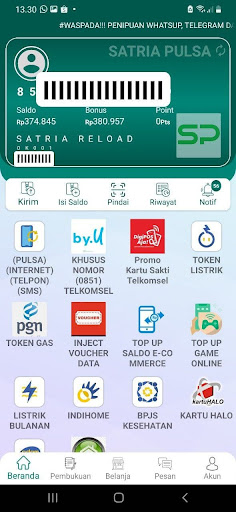 Android application Satria Pulsa screenshort