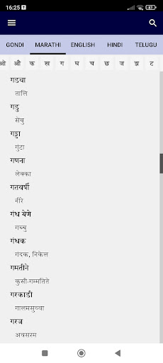 Gondi (Aheri) Dictionary Screen 2