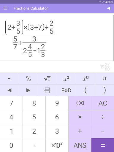 Screenshot of Fractions Calculator
