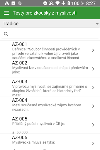 Android application Testy pro zkoušky z myslivosti screenshort