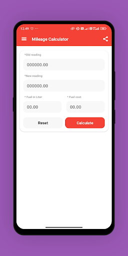 Android application Mileage Calculator by meter screenshort