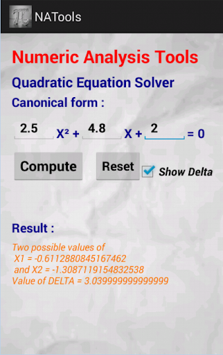 Numerical Analysis Tools Screen 3