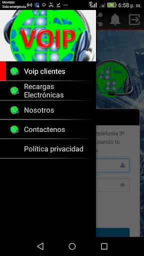 Android application VoIP Shop Service - Clientes screenshort