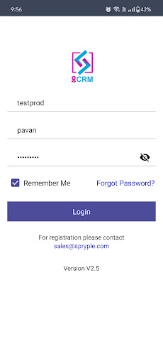 Android application Spryple CRM screenshort
