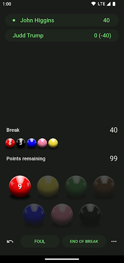 Screenshot of Snooker: Scoreboard