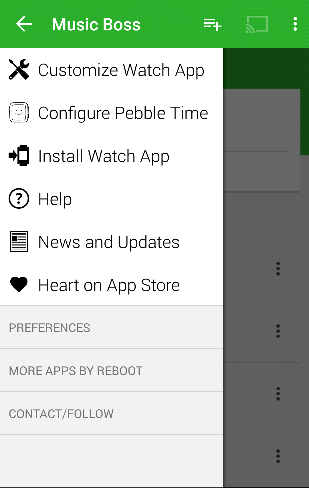 Android application Music Boss for Pebble screenshort