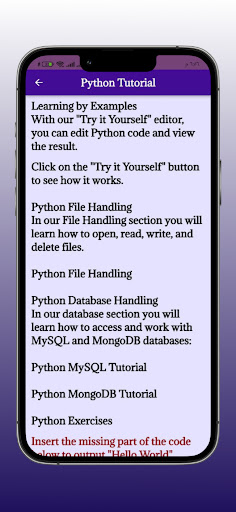 Android application Learn Python screenshort