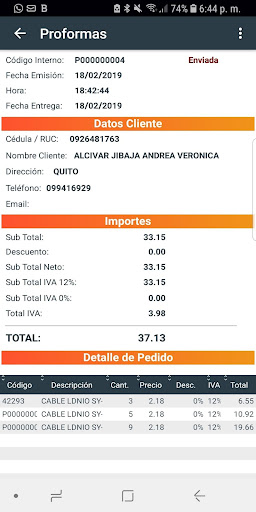 Android application Perseo Vendedores screenshort