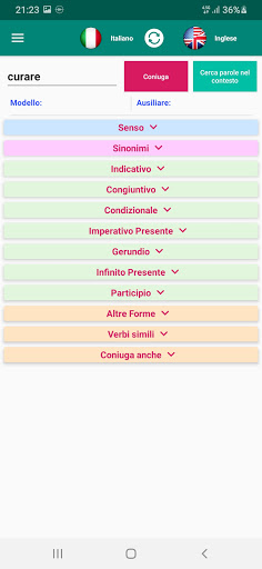 Android application Italian Verb Conjugation screenshort