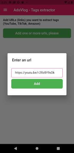 Android application AdsVlog - Tags extractor screenshort