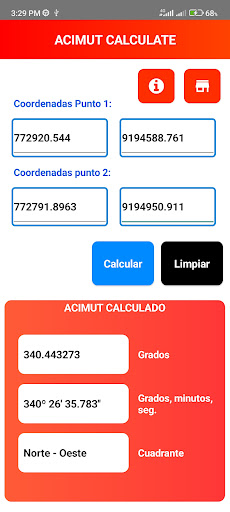 Android application Acimut calculate screenshort