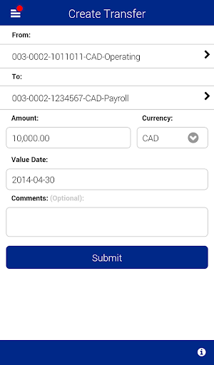 Screenshot of RBC Express Business Banking