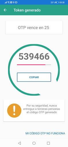 Android application Coopemédicos Token screenshort