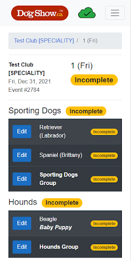 Android application DogShow.ca Ringside screenshort