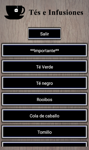 Android application Tés e Infusiones screenshort