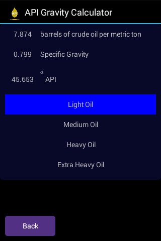 API Gravity Calculator Screen 3