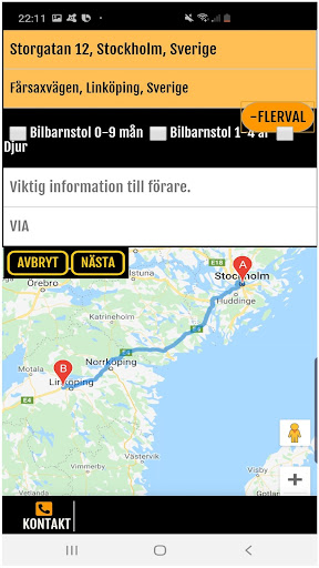Android application Stntaxi Linköping screenshort