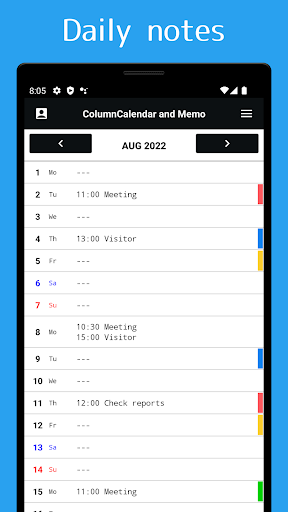 ColumnCalendar and Memo Screenshot 1 - AppWisp.com
