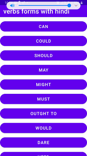 Android application verbs forms with hindi meaning screenshort