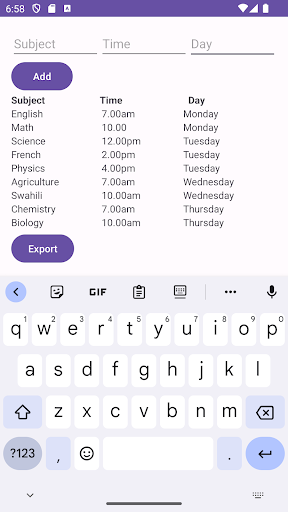 Easy Timetable Maker Screen 2