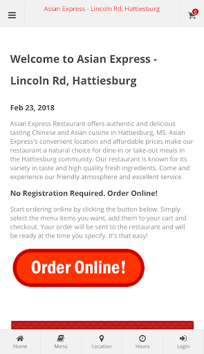 Android application Asian Express Hattiesburg screenshort