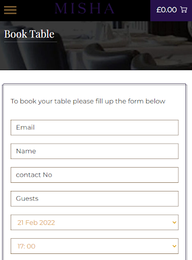 Android application Misha Restaurant screenshort