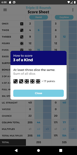 Triple 13 Rounds Score Sheet Screen 2