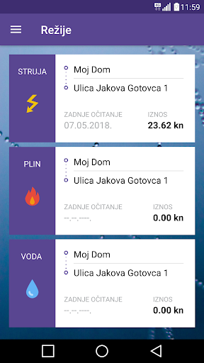 Android application Režije - izračun potrošnje str screenshort
