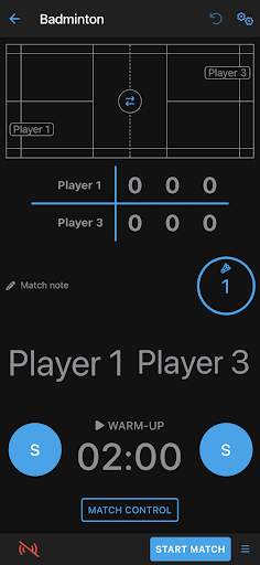 Android application Badminton Scores screenshort