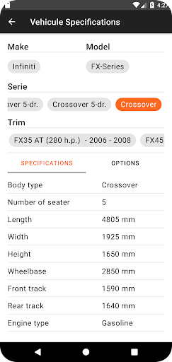 Auto Spec World Car Data Specs Screen 3