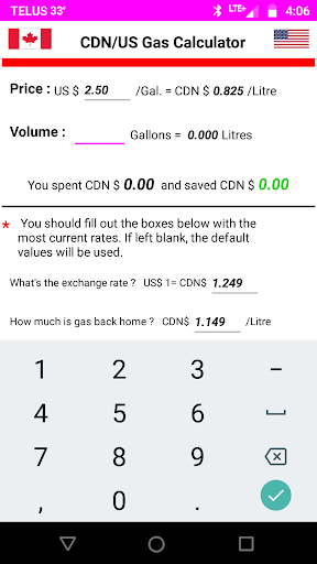 CDN/US Gas Calculator Screen 2