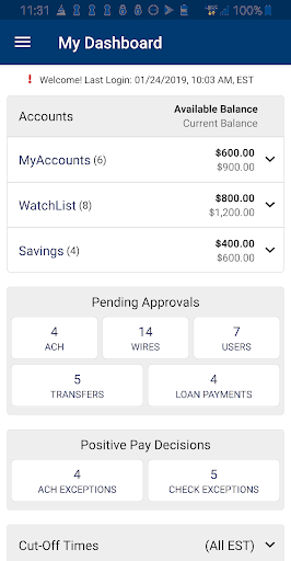 Android application AMNB Treasury Management screenshort