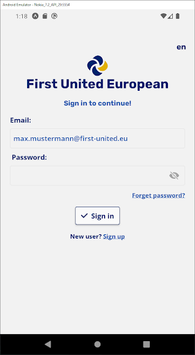 Android application First United European screenshort