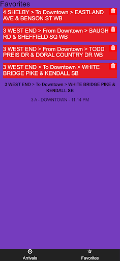 Nashville WeGo Bus Tracker Screen 2
