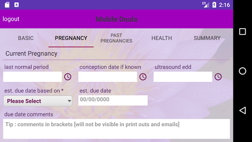 Mobile Doula Client Portal Screen 3