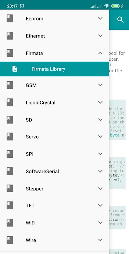 Android application Arduino Library Reference screenshort