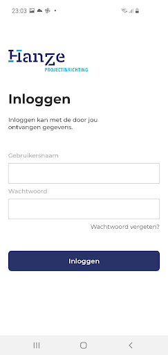 Android application Hanze Projectinrichting screenshort