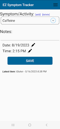 Android application EZ Symptom Tracker screenshort