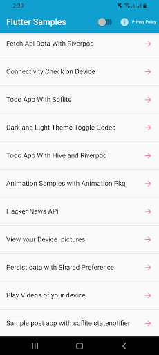 Android application Flutter Tutorials And Samples screenshort