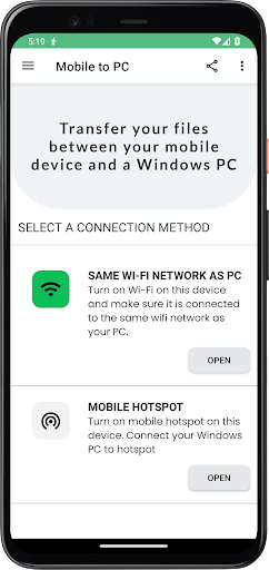 Mobile to PC File Transfer Screen 2
