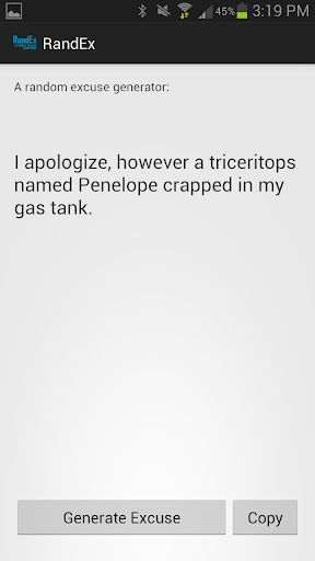 RandEx Excuse Generator Screen 2