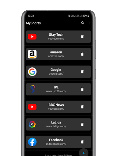 Android application MyShorts - The Shortcut App screenshort