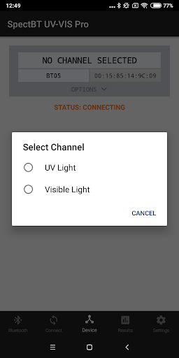 Android application APD SpectBT UV-VIS Pro Spectro screenshort