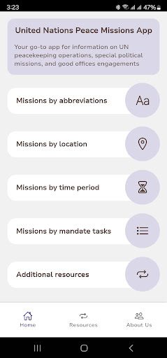 UN Peace Missions App Screen 2