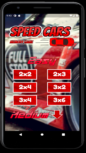 Android application Memory Game - Speed Cars screenshort