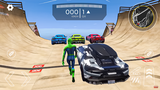 Superhero Car Mega Ramp Jump V
