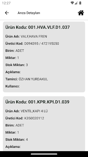 Android application Aktaş BT - Atölye Yönetimi screenshort