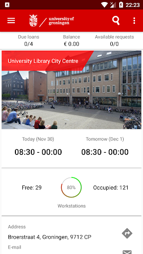 Android application Library Groningen University screenshort